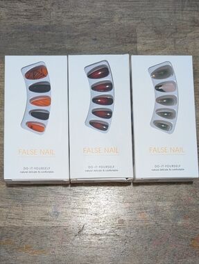 NEW ! Lot Of 3 Packs False Faux Nails Stick On *BINK